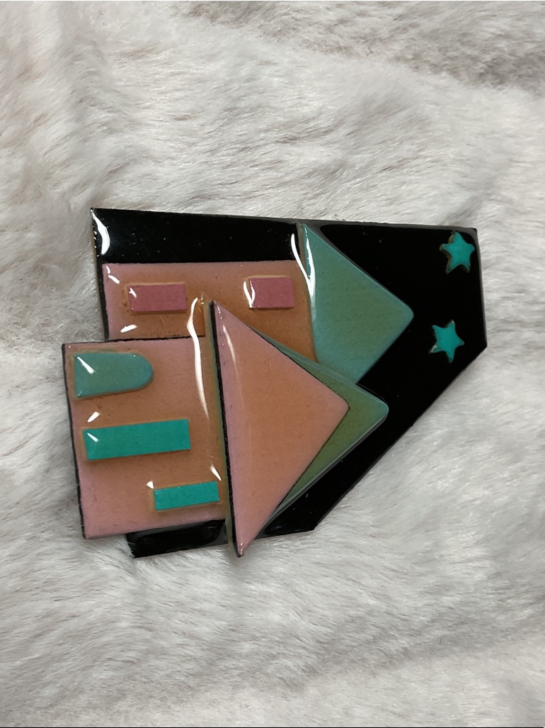 Geometric Pastel Enamel Brooch - Pink & Teal